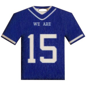 wooden jersey magnet with We Are and #15